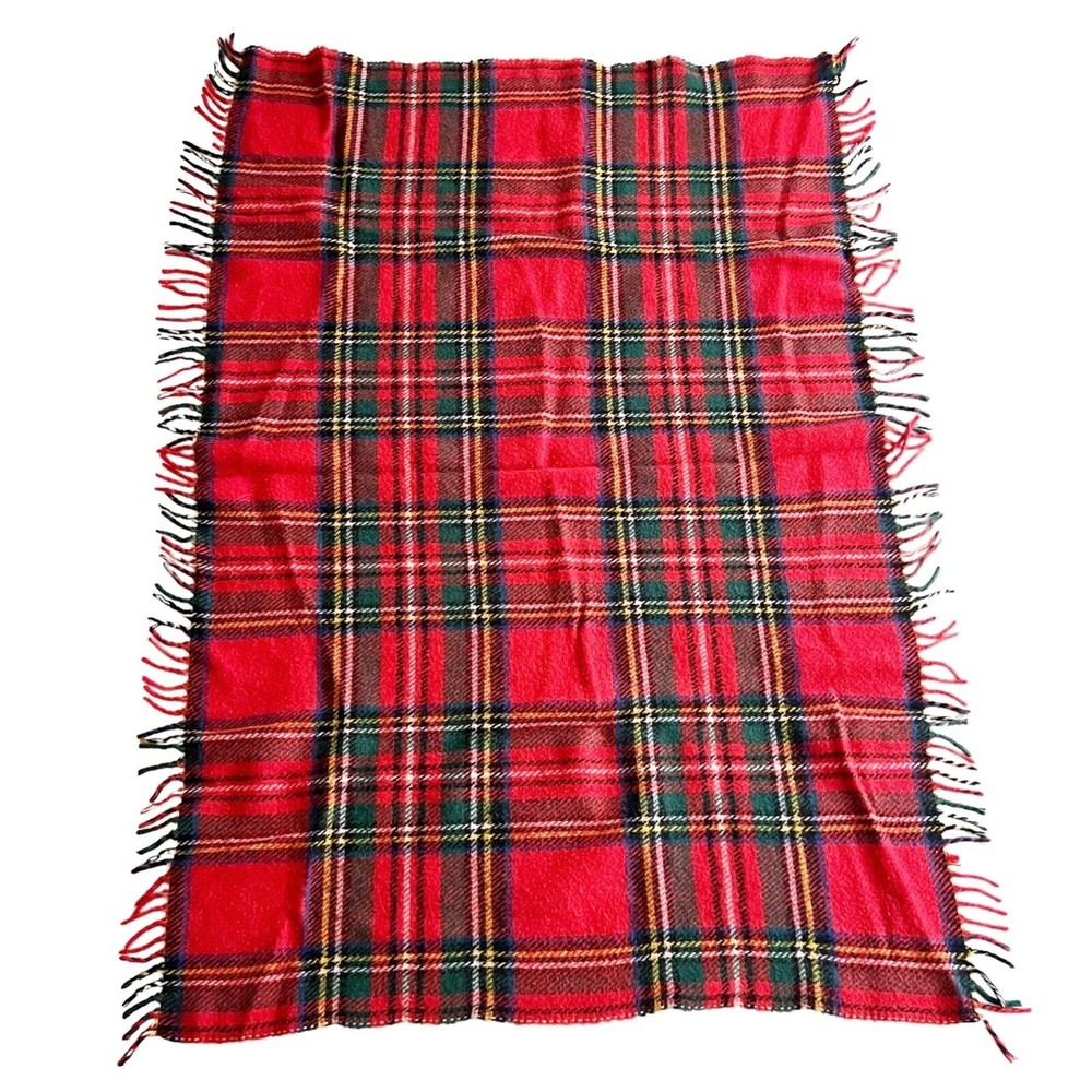 Vintage Moffat Weavers Wool Red Plaid Throw Lap Blanket Scotland 35” X 52”